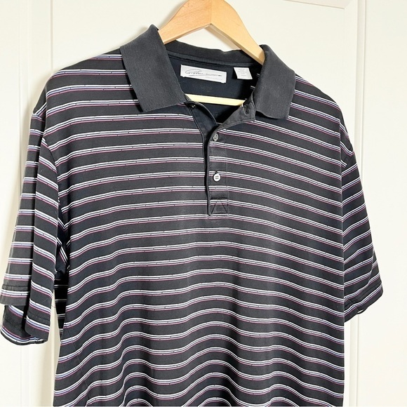 Greg Norman Fine Egyptian Cotton Blend Black w/ Stripes Golf Polo Shirt - Medium - Picture 3 of 12